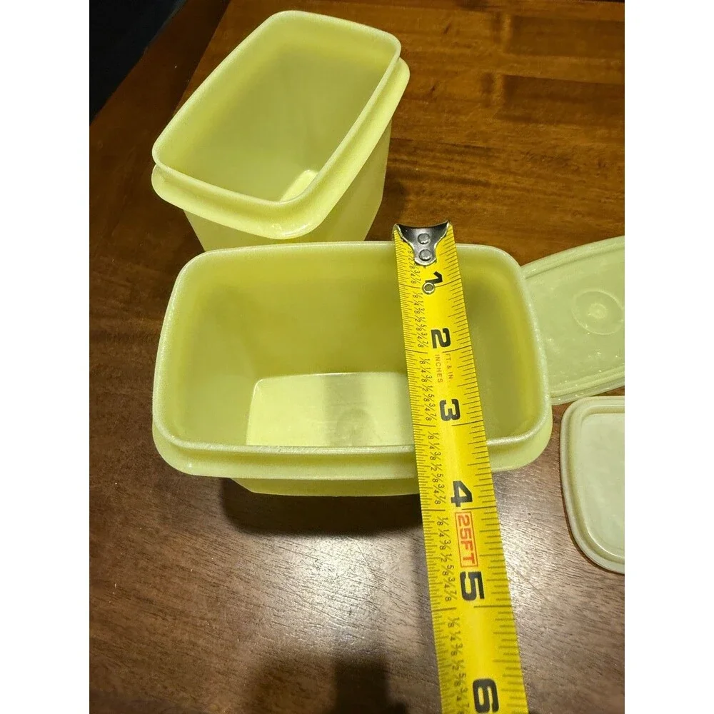 Lot of 2 Tupperware Vintage Shelf Saver Rectangle Small Container Yellow 1243-8.